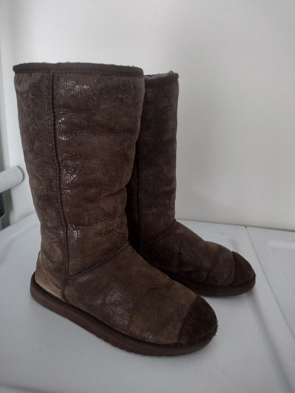 UGG Australia Women's Tall Baroque Embossed Paisley Boots, Brown, Size 6